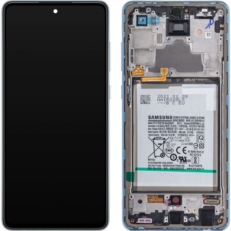 Galaxy A72 A725 LCD Assembly with Frame and Battery in Blue