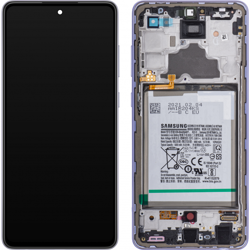 Galaxy A72 A725 LCD Assembly with Frame and Battery in Violet