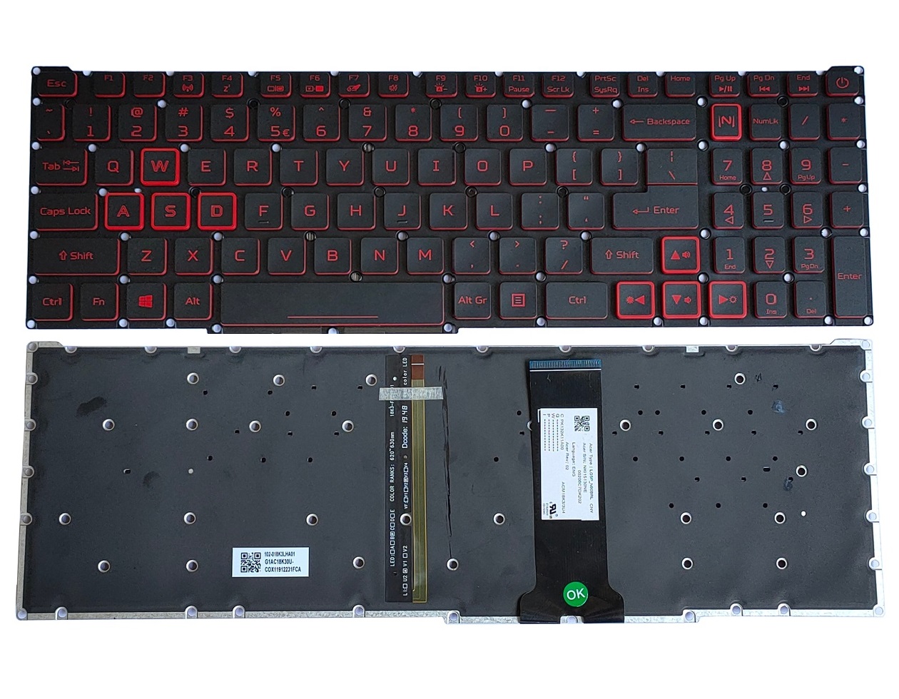 Acer Nitro 5 AN515-43/54/55 AN517-51/52 AN715-51 Keyboard in Red