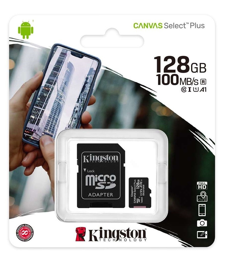 Kingston 128GB Mirco SD Card with Adapter Class 10