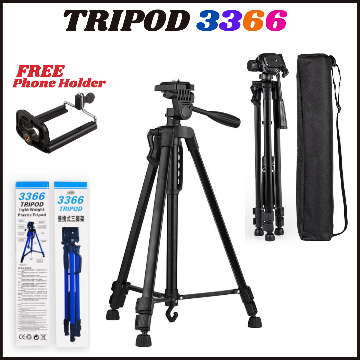 Tripod 3366 Compact Lightweight Aluminum Flexible Phone/Camera Stand Tripod 