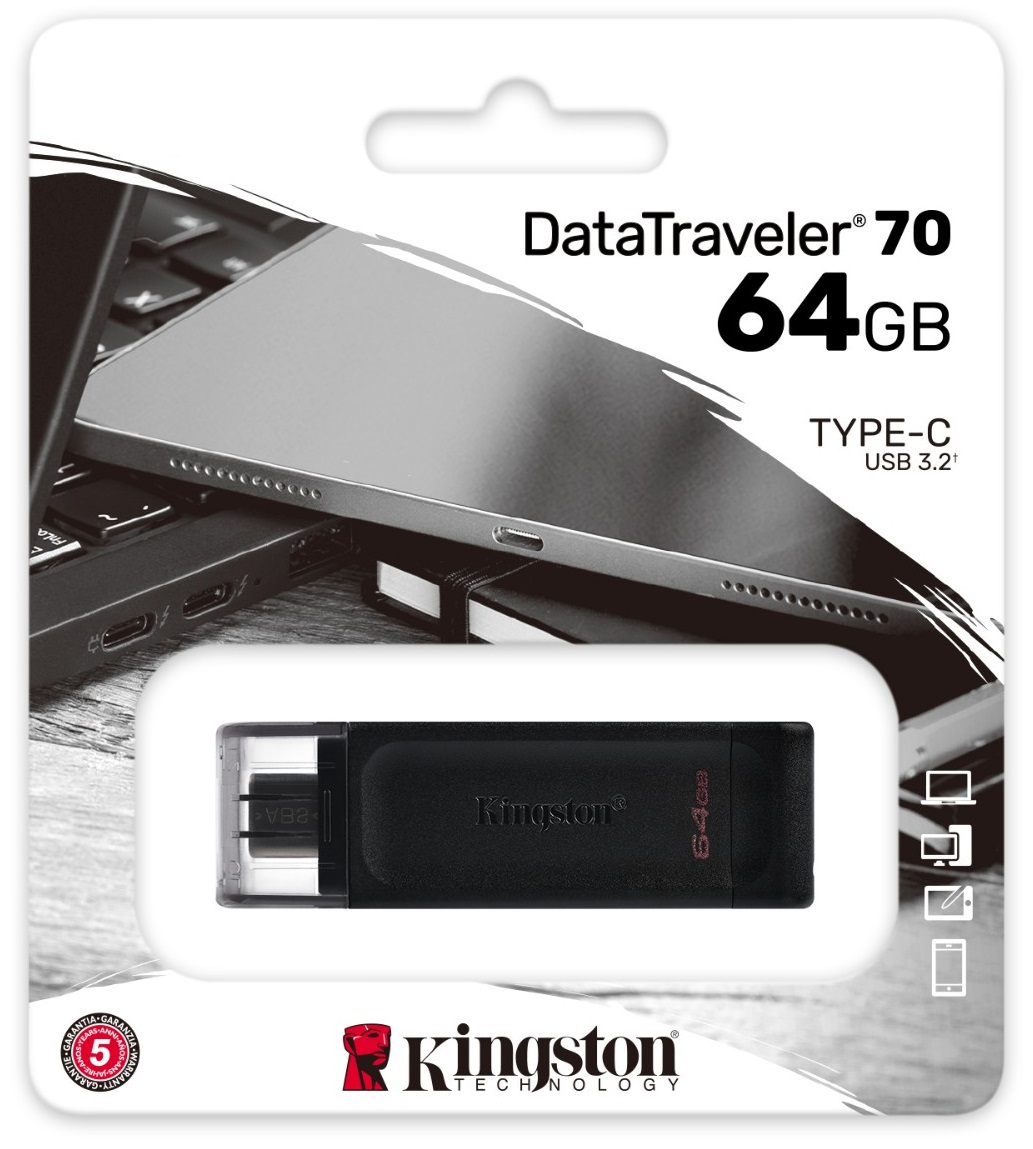 Kingston DataTraveler 70 USB Flash Drive 64 GB USB Type-C 3.2 Gen 1 Black