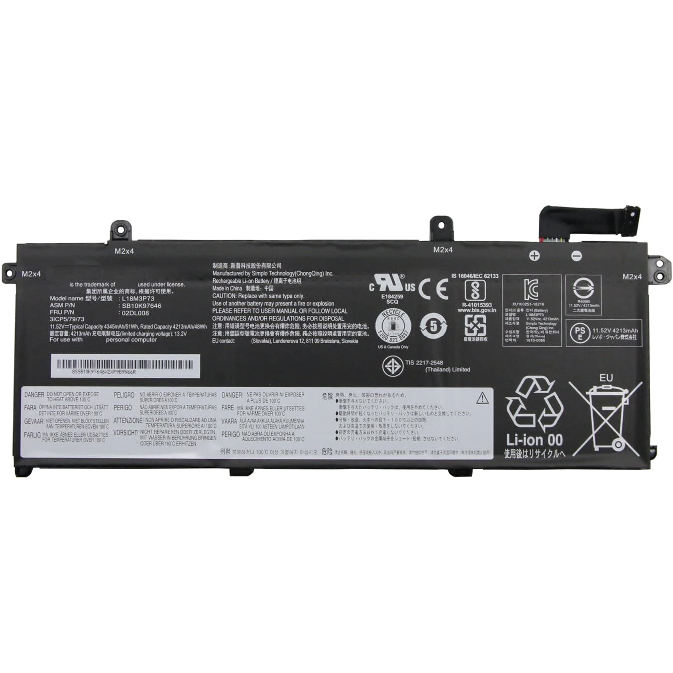 L18M3P73 51Wh 4345mAh Battery for Lenovo ThinkPad T490 T495