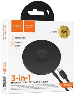 Hoco CW50 Fast 3-in-1 Magnetic Wireless Fast Charger Black