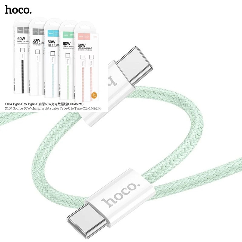 Hoco X104 Source 60W charging data cable Type-C to Type-C (1M)Light Green